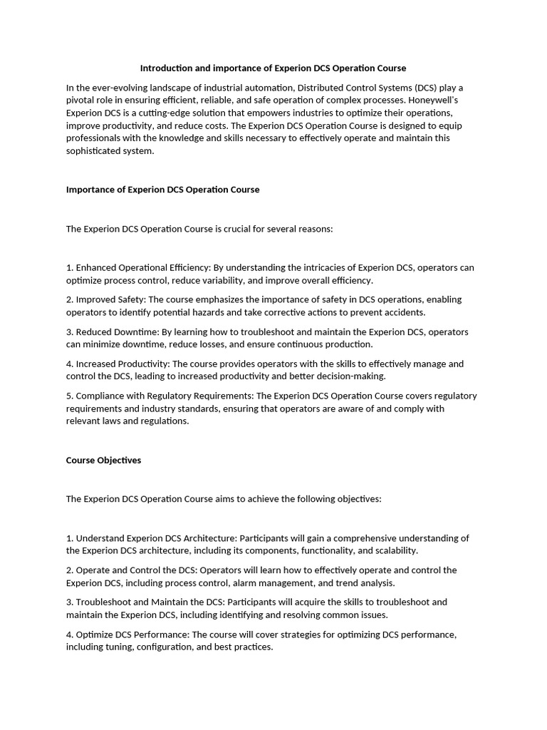 Experion DCS Operation Course Overview | PDF | Business