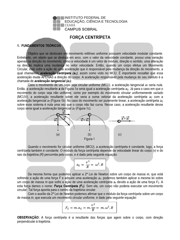Força Centrípeta: Teoria e Experimentos | PDF | Aceleração | Fenômenos ...