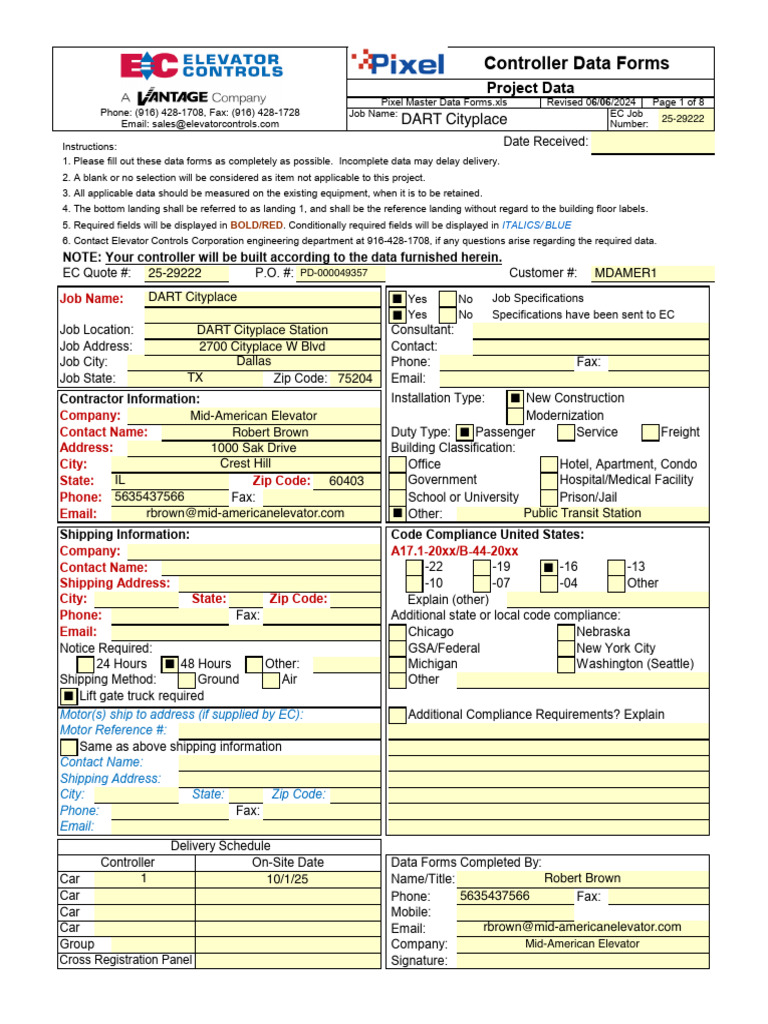 Elevator Controller Data Forms | PDF | Elevator | Alternating Current