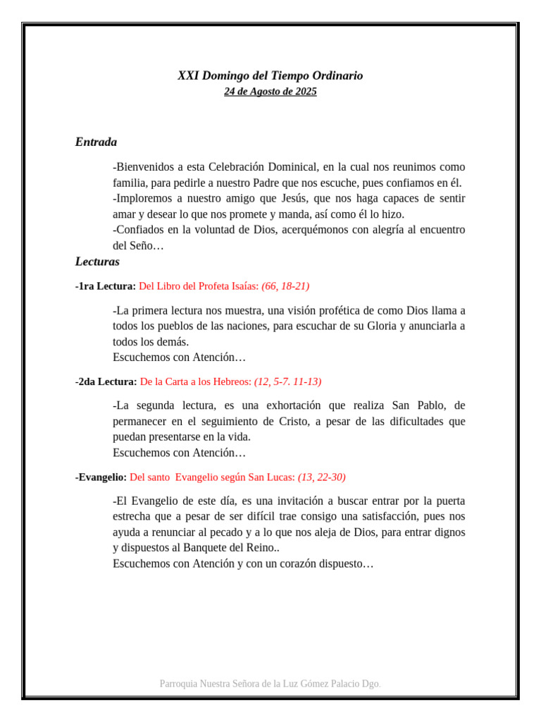 XXI Domingo del Tiempo Ordinario | PDF | Creencia religiosa y doctrina ...