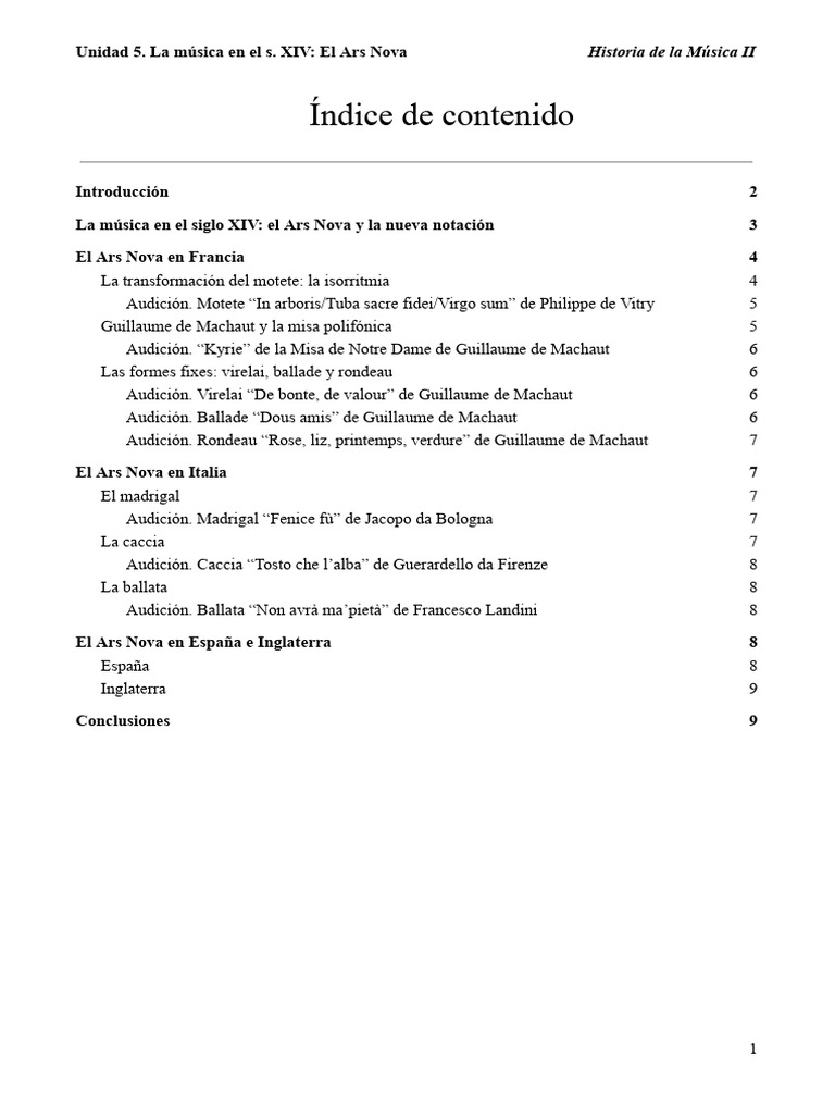 Apuntes U5. La Música en El S. XIV - El Ars Nova | PDF | Composiciones ...