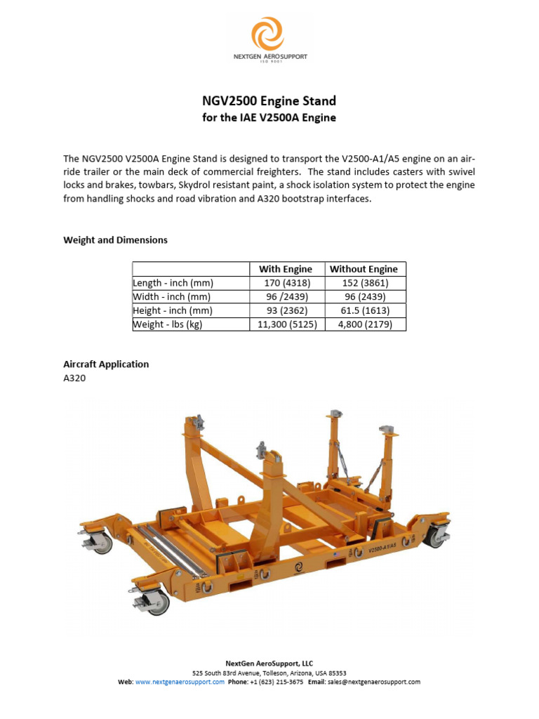 V2500A NGV2500 Engine Stand Data Sheet | PDF