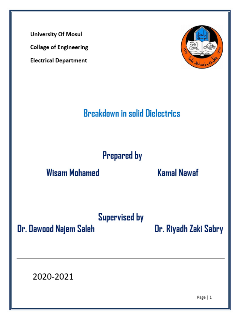 Breakdown in Solid Dielectrics111 | PDF | Electrical Breakdown ...