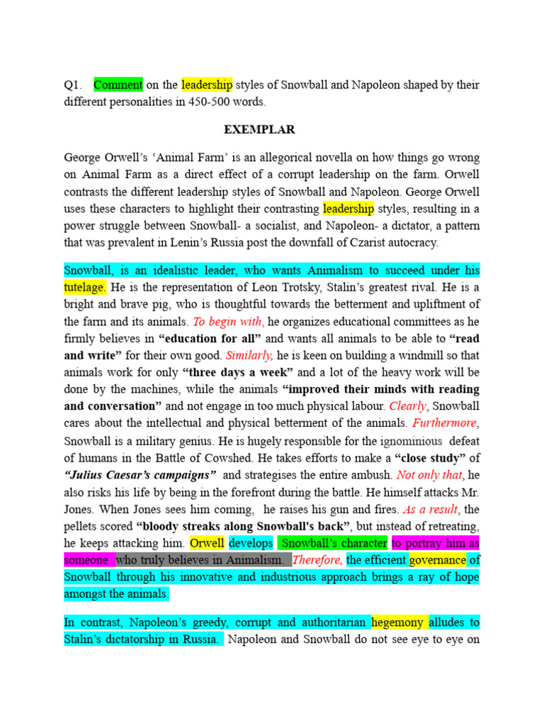 Leadership Styles in Animal Farm: Snowball vs. Napoleon | PDF