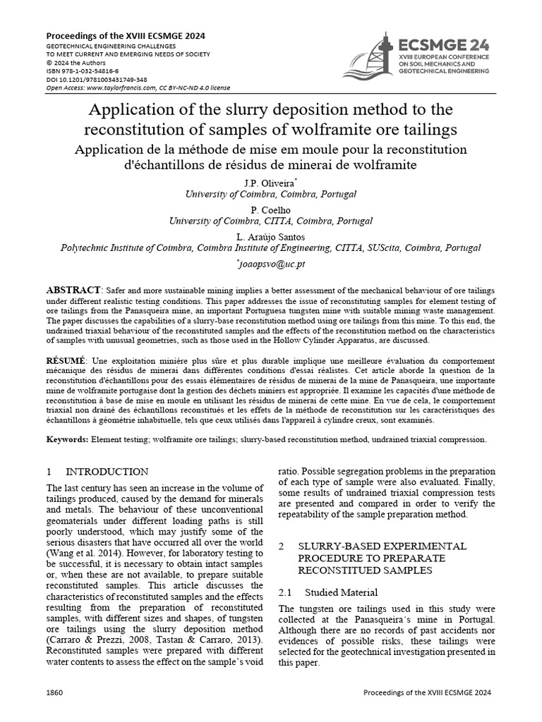 Slurry Method for Wolframite Tailings Reconstitution | PDF | Deposition ...