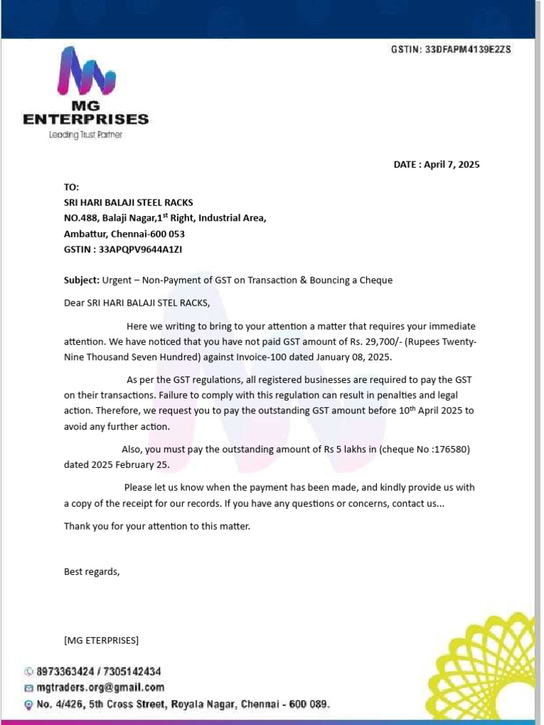 Urgent GST Payment Reminder | PDF