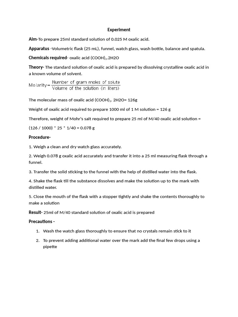 Titration of Oxalic Acid with KMnO4 | PDF | Titration | Chemistry