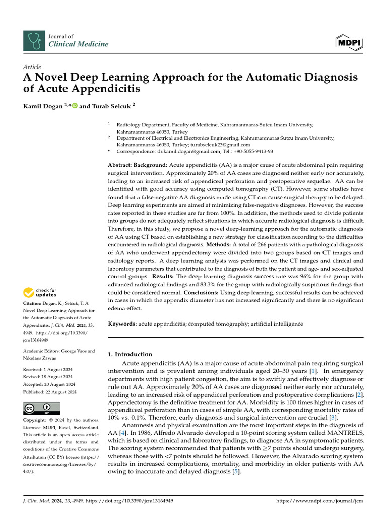 Deep Learning for Acute Appendicitis Diagnosis | PDF | Radiology | Ct Scan