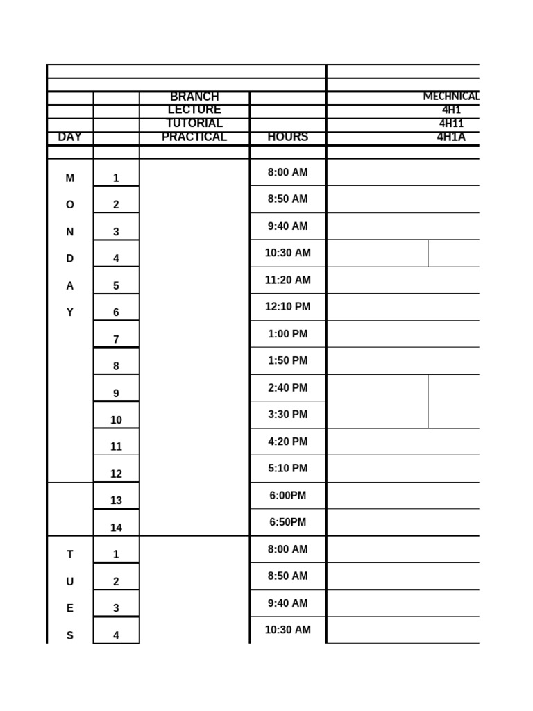 Weekly Class Schedule Overview | PDF