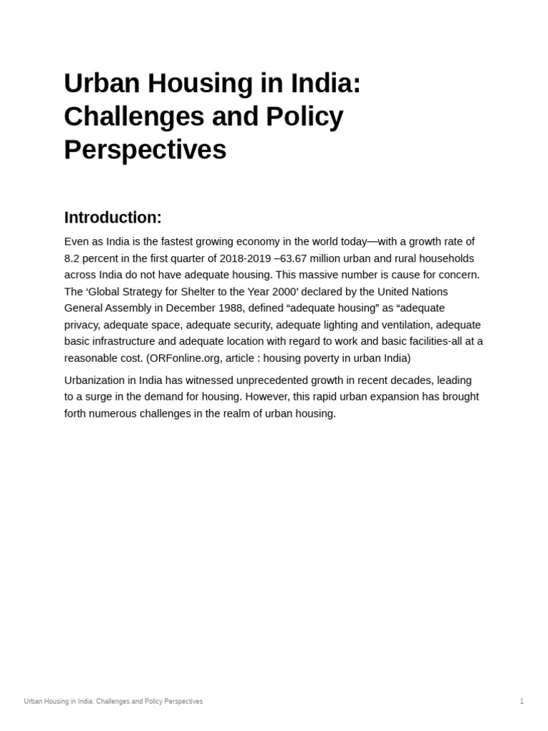 Urban Housing in India Challenges and Policy Persp | PDF | Affordable ...