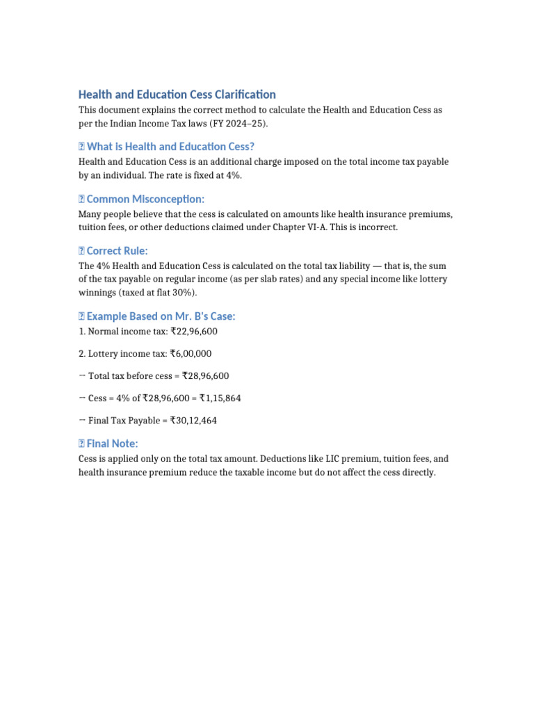 Health and Education Cess Calculation Guide | PDF