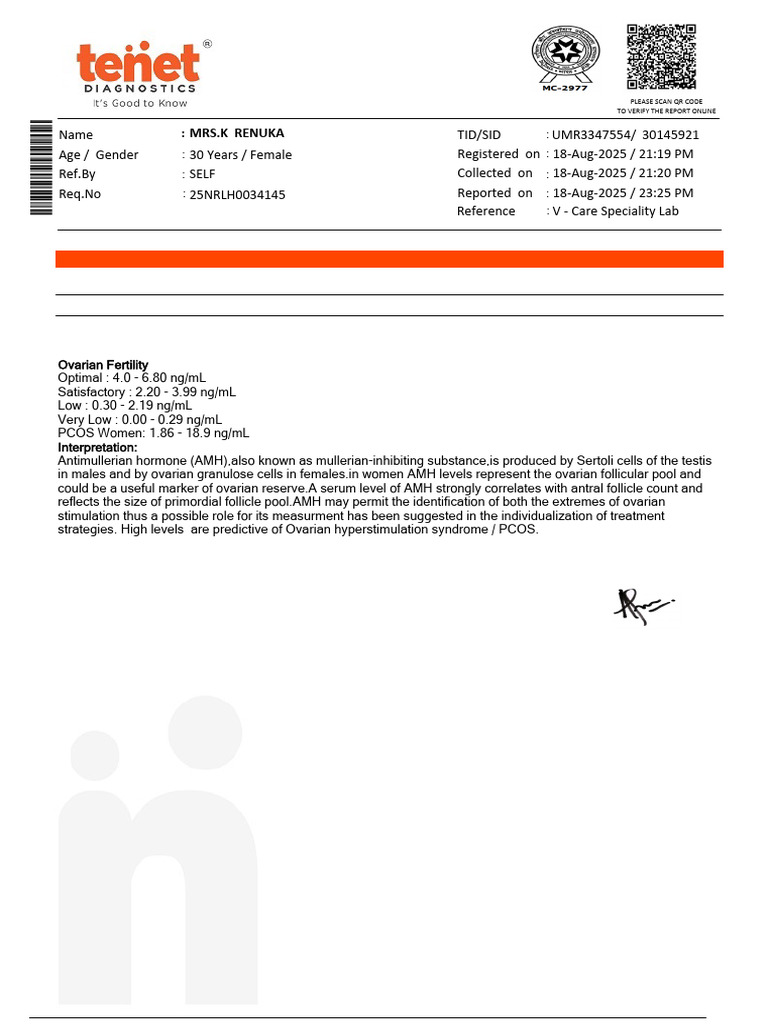 AMH and Prolactin Test Results Report | PDF | Endocrine System ...