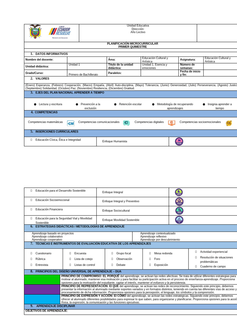 ECA 1ero BGU Unidad 1 | PDF | Las emociones | Aprendizaje