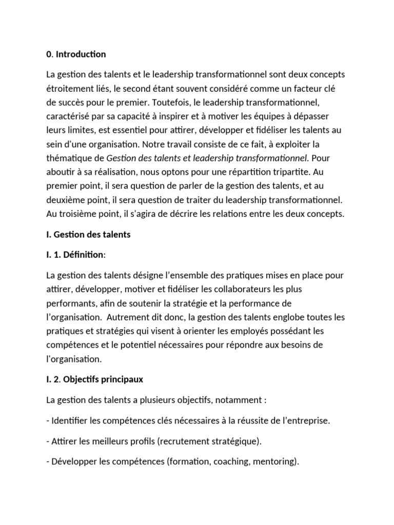 Gestion des talents et leadership transformationnel | PDF | Direction ...