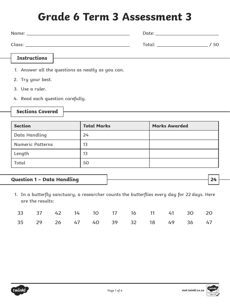 Grade 6 Term 3 Assessment: Data Handling | PDF