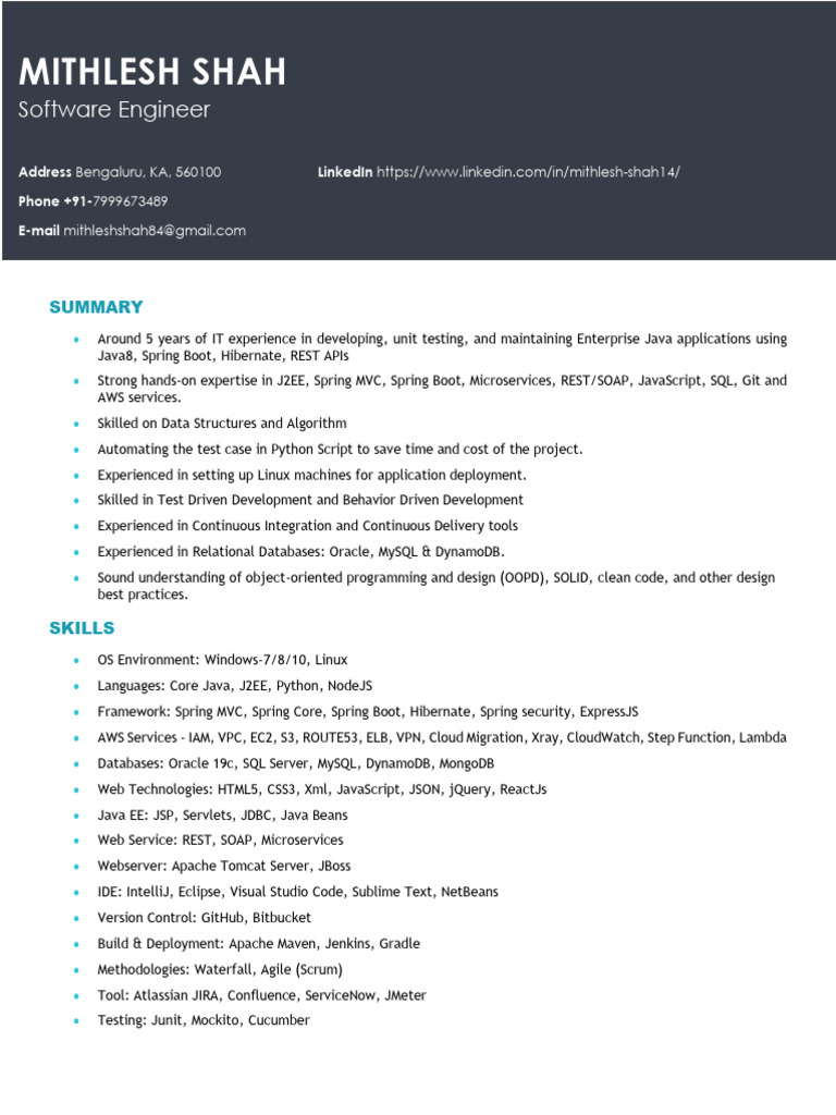 Java Developer with AWS Expertise | PDF | Spring Framework | Software ...
