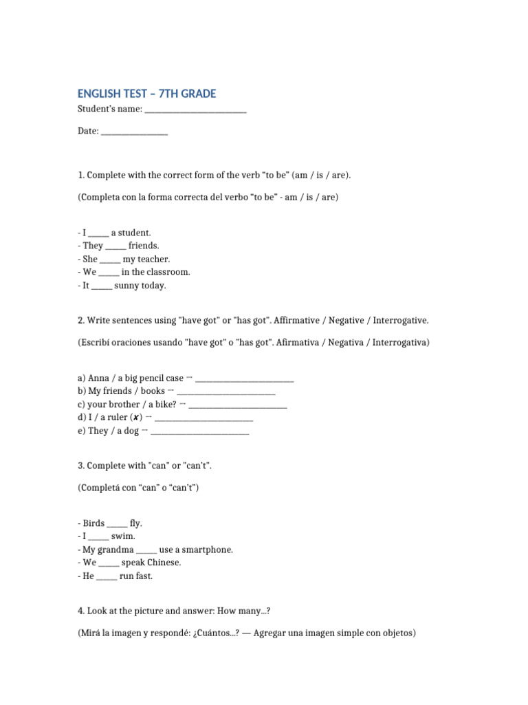 7th Grade English Test Worksheet | PDF