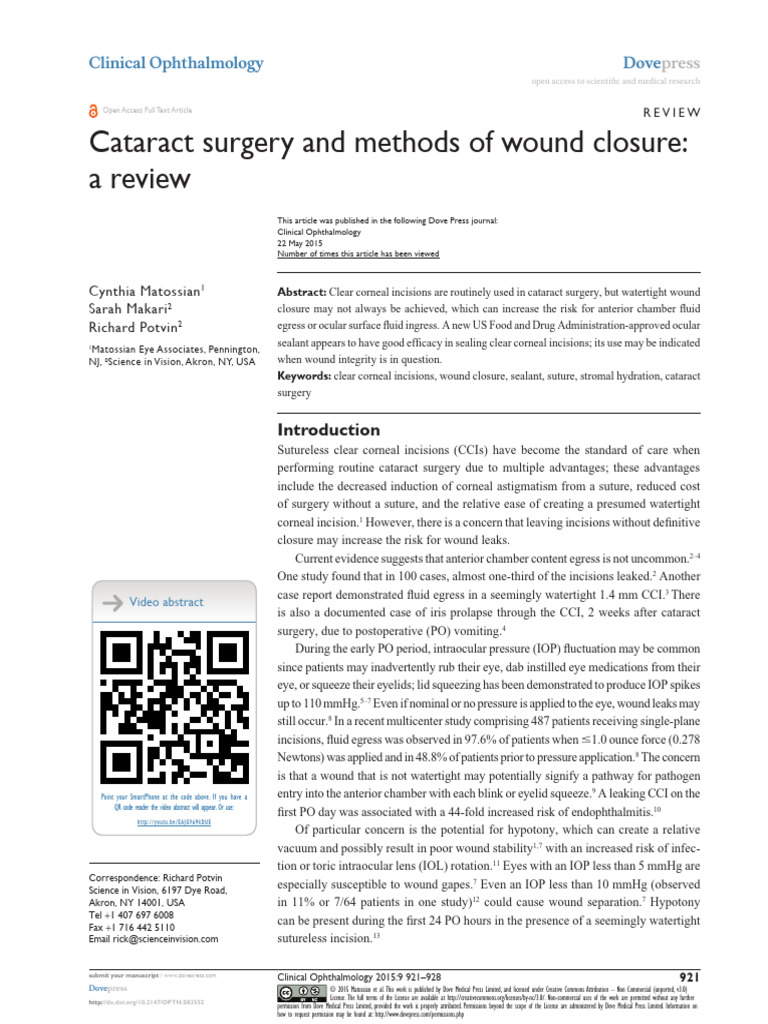Cataract Surgery: Wound Closure Insights | PDF | Cataract | Ophthalmology