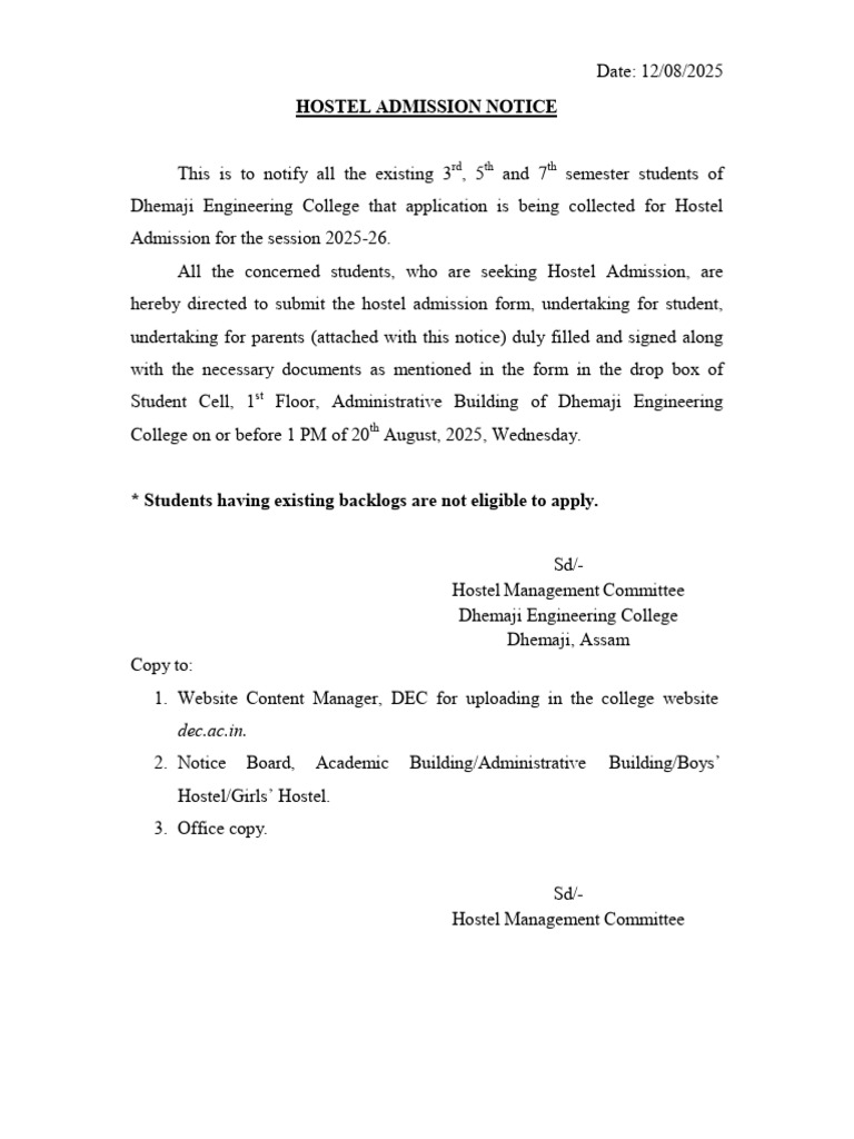 Hostel Admission Application 2025-26 | PDF | Justice | Crime & Violence
