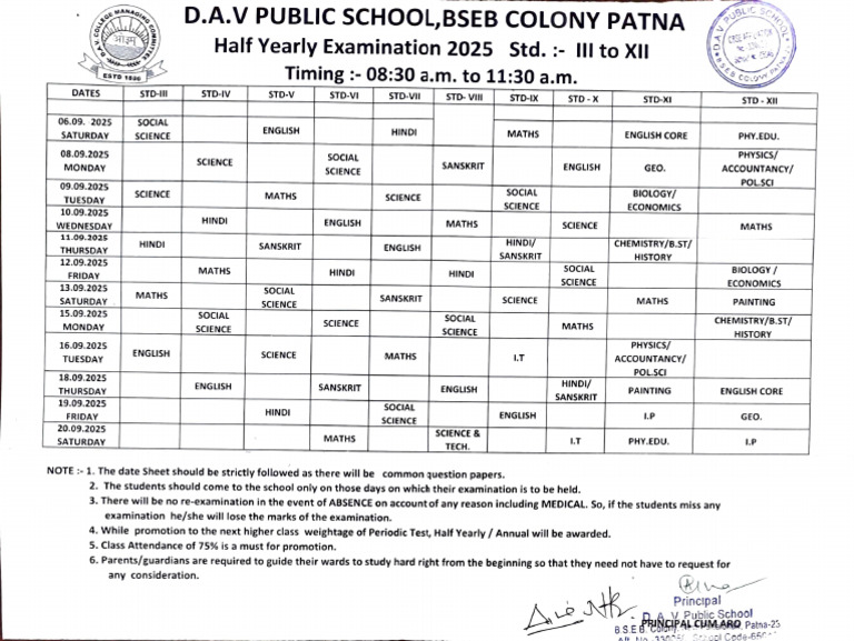 Half Yearly Exam Dates 2025 | PDF