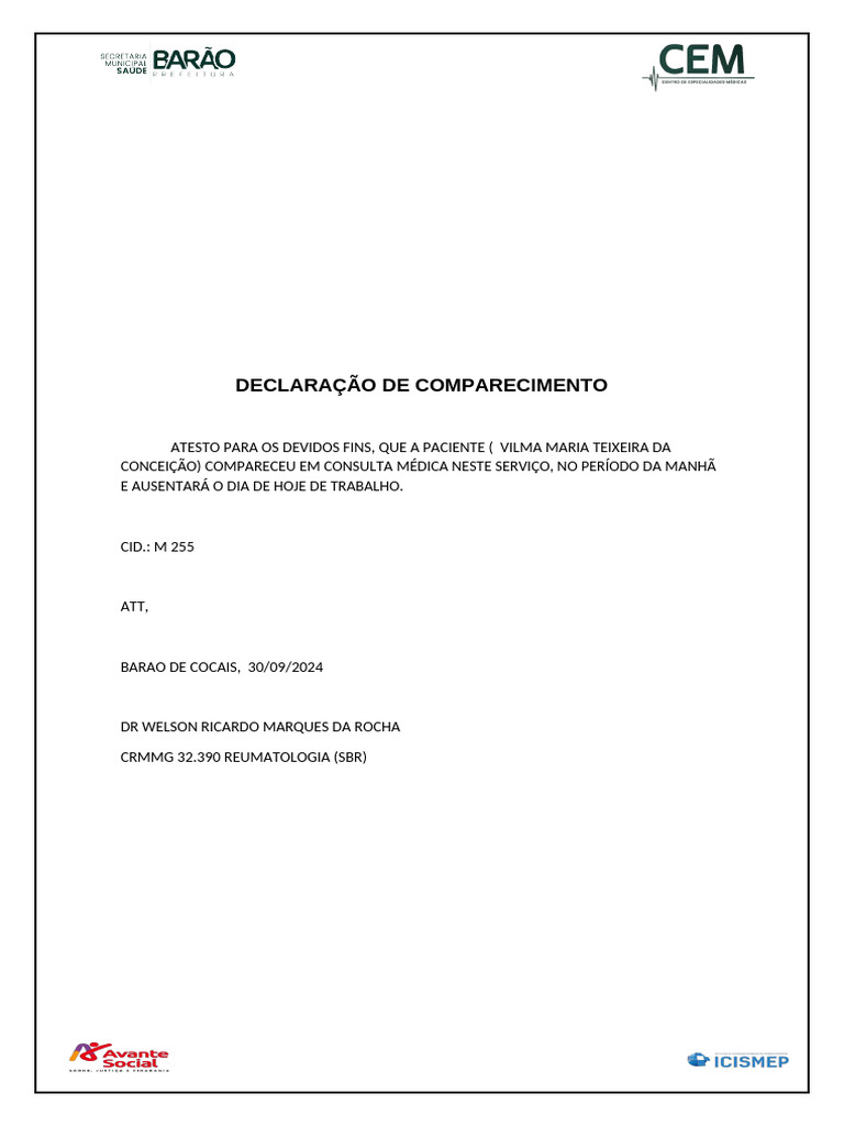Declaração de Comparecimento | PDF