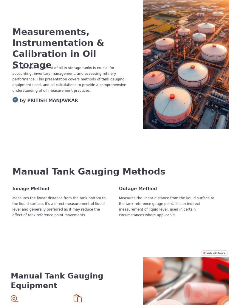Oil Storage Measurement Techniques | PDF | Calibration | Volume