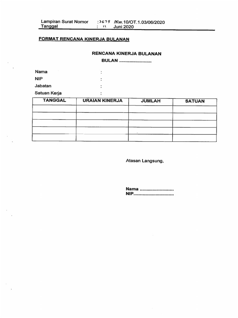 Format Rencana Kinerja Bulanan (RKB) | PDF