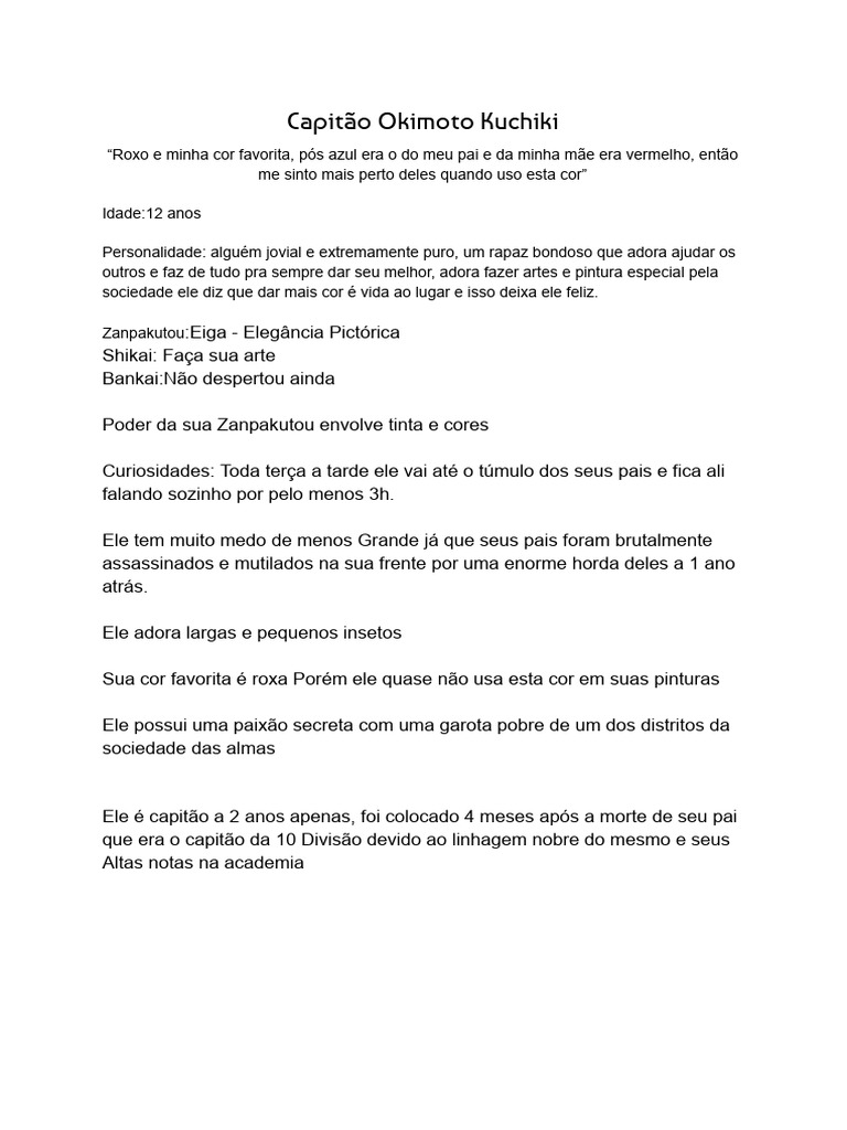 Capitão Okimoto Kuchiki: História e Poderes | PDF