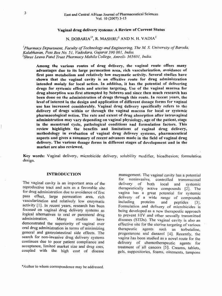 Vaginal Drug Delivery Systems A Review of Current Status 44vnenr3b2 | PDF