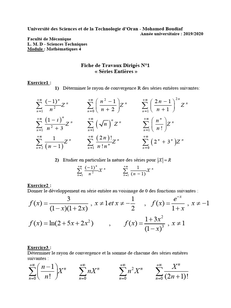 Séries Entières Convergence et Développements PDF Série entière — free download
