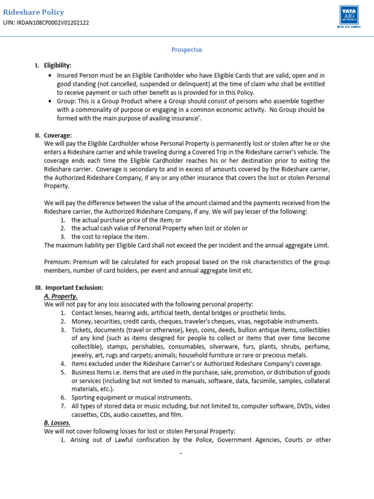 Rideshare Policy Prospectus Eebc3b32ab | PDF | Insurance