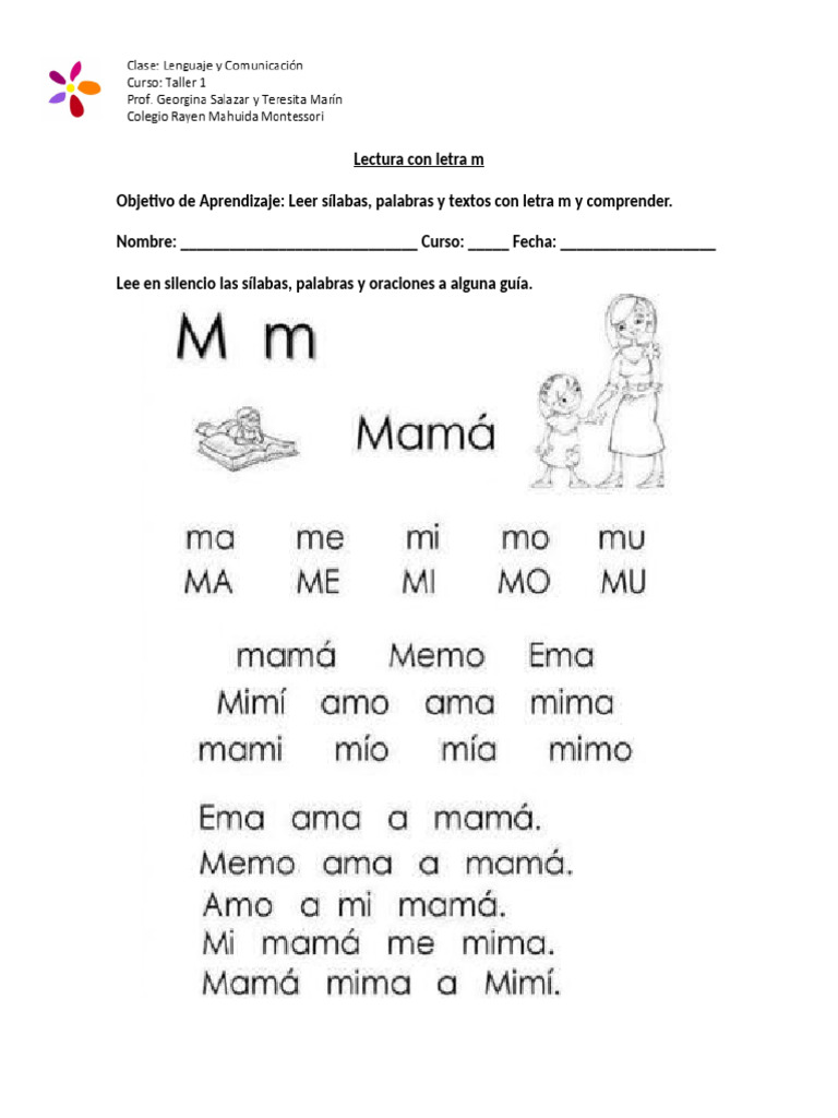 Lectura y escritura con la letra m | PDF