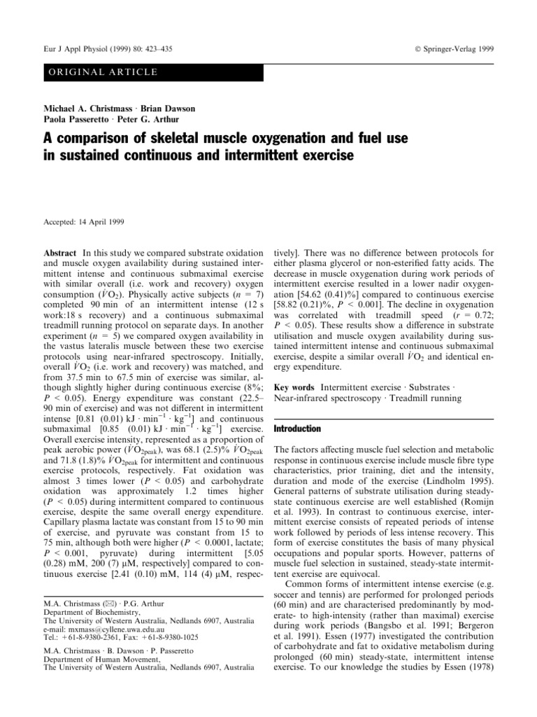 Muscle Oxygenation in Exercise Types | PDF