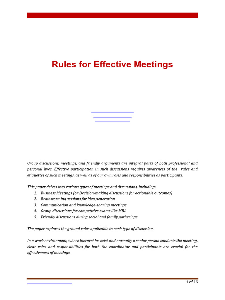 Rules of Effective Meetings and Brain Storming Sessions | PDF ...