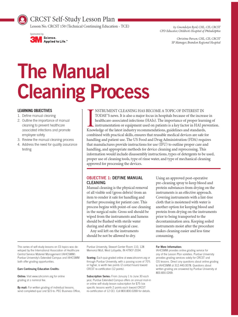 Manual Cleaning in Healthcare Settings | PDF | Health Sciences | Medicine