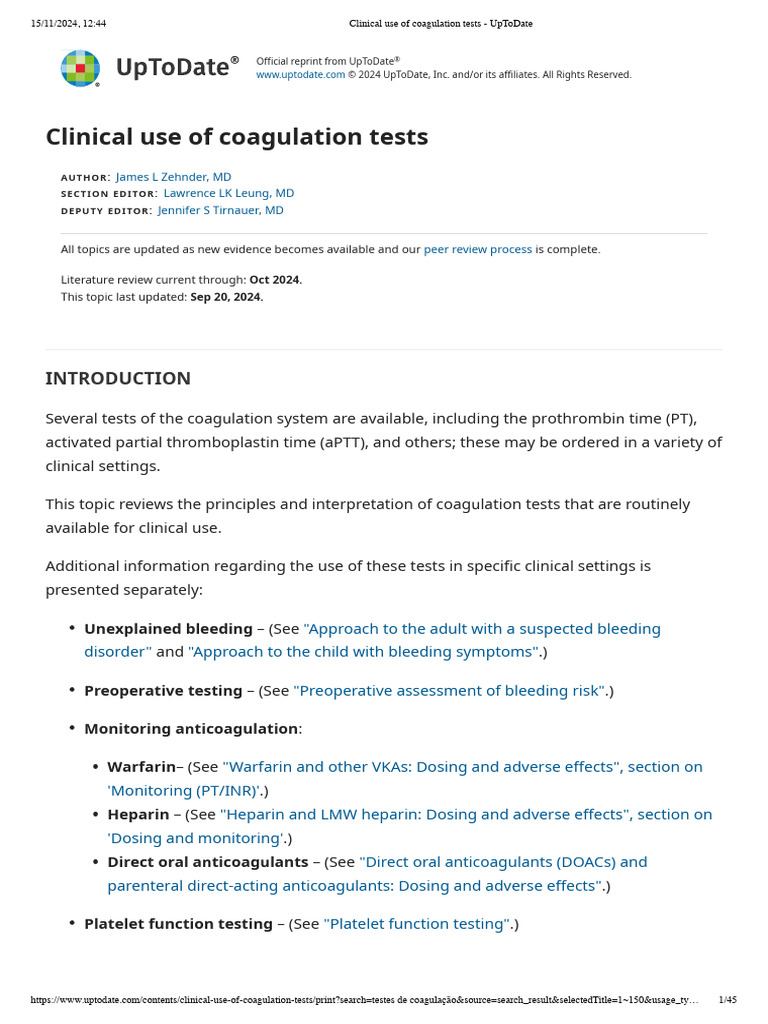 Coagulation Tests: Clinical Guidelines | PDF | Coagulation | Blood Plasma