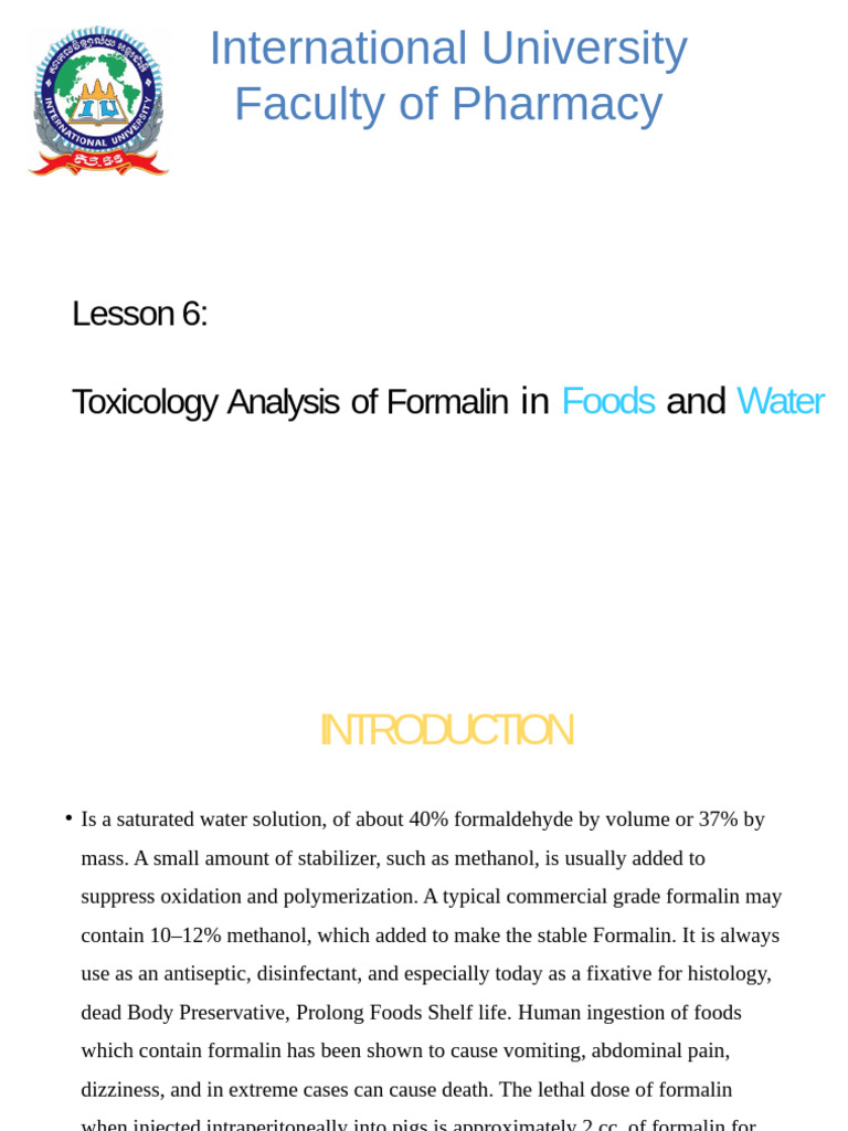 Toxicology of Formalin in Food Analysis | PDF | Formaldehyde | Chemical ...