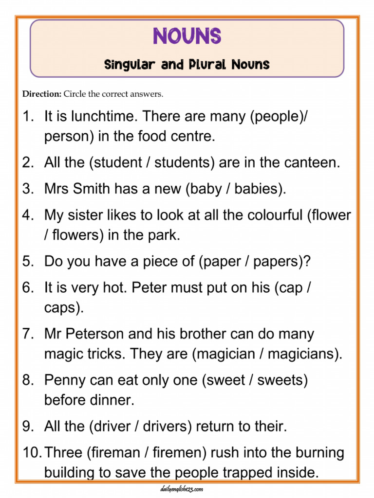 Grammar - Singular and Plural Nouns 1 | PDF