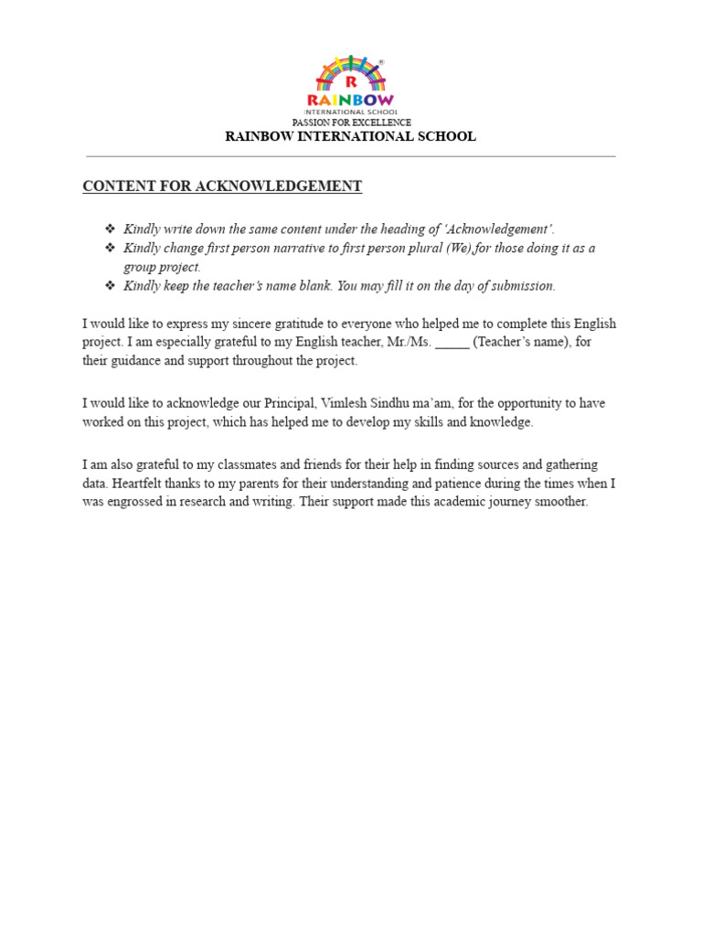 Acknowledgement for Group Project | PDF