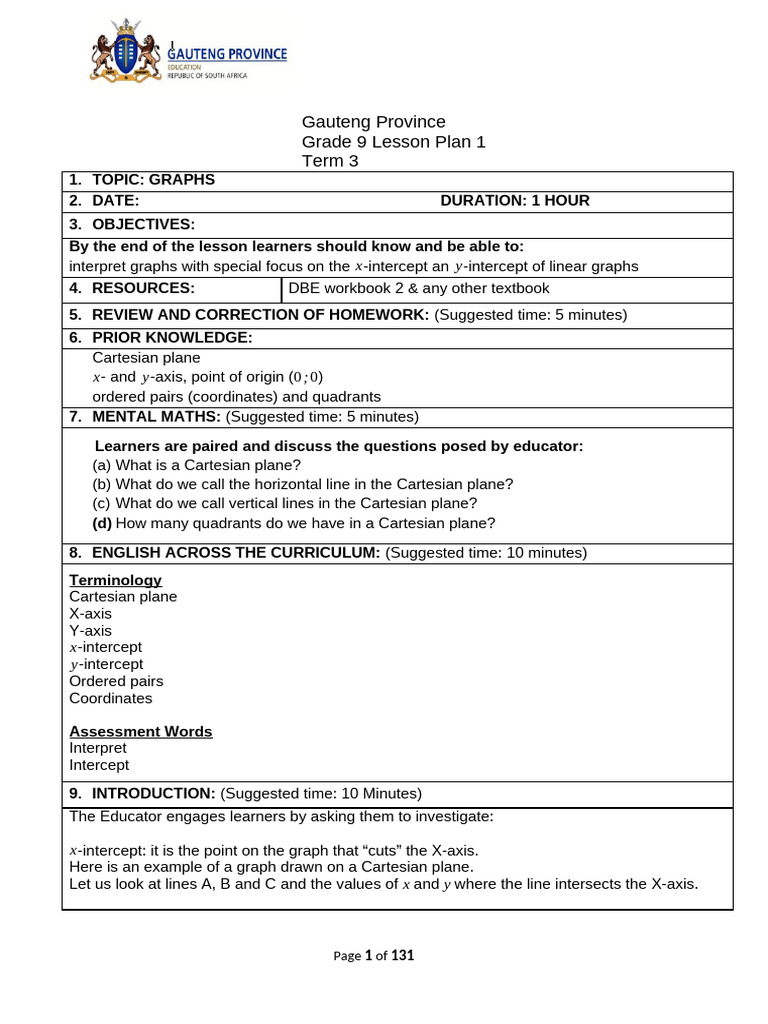 Grade 9 Dual Intercept Worksheet | PDF | Cartesian Coordinate System ...