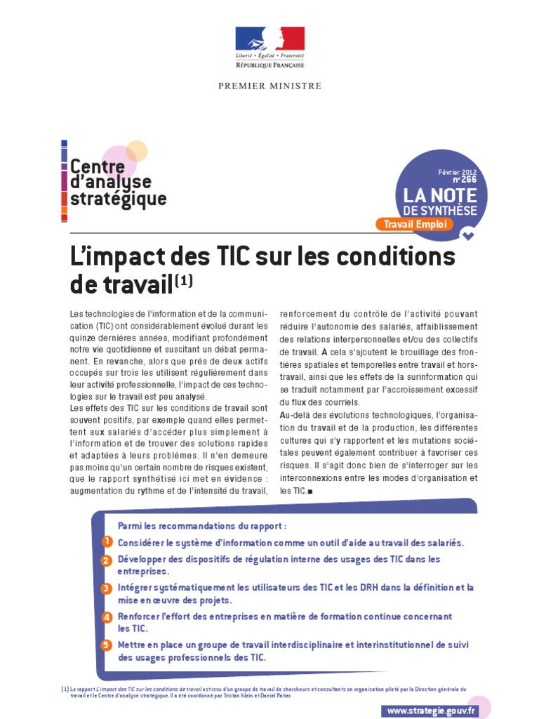 Impact des TIC sur les conditions de travail | PDF | Technologies de l ...