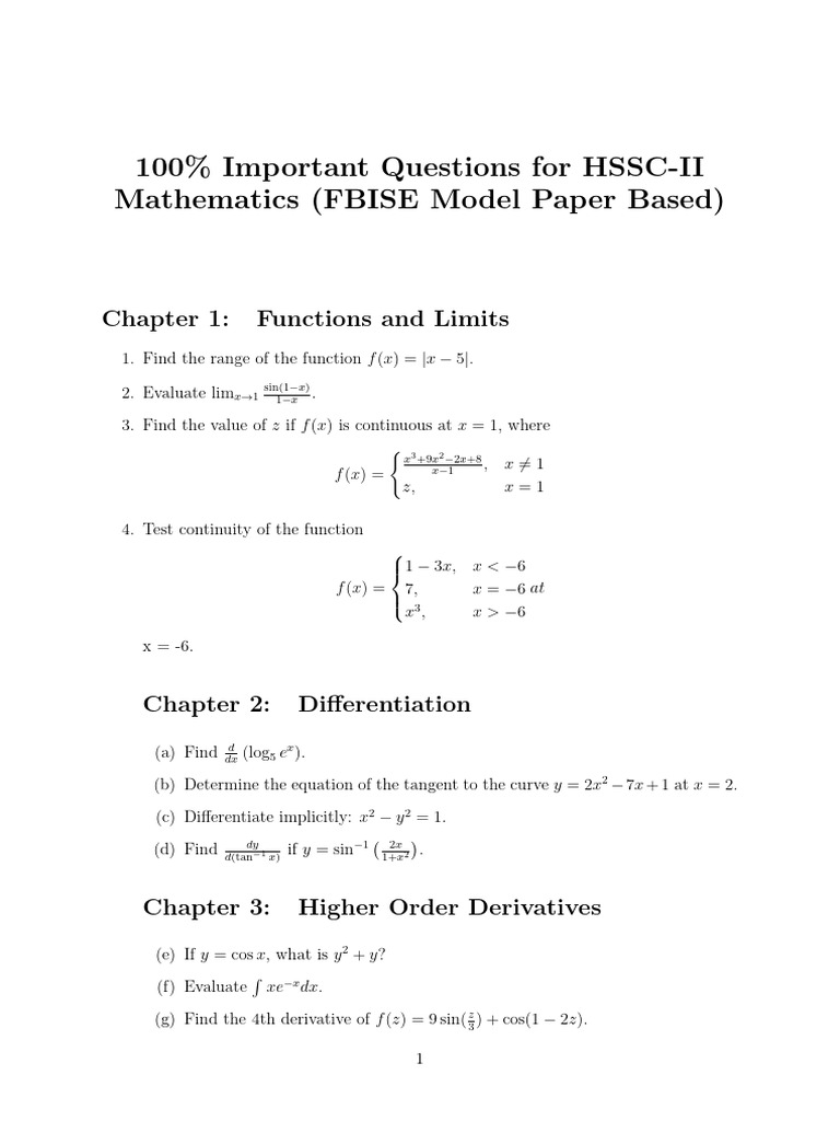 HSSC-II Mathematics Model Paper Guide | PDF | Mathematical Objects ...