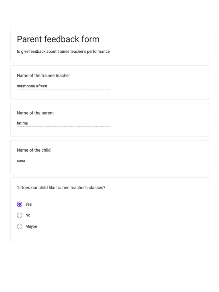 Parent Feedback on Trainee Teacher | PDF