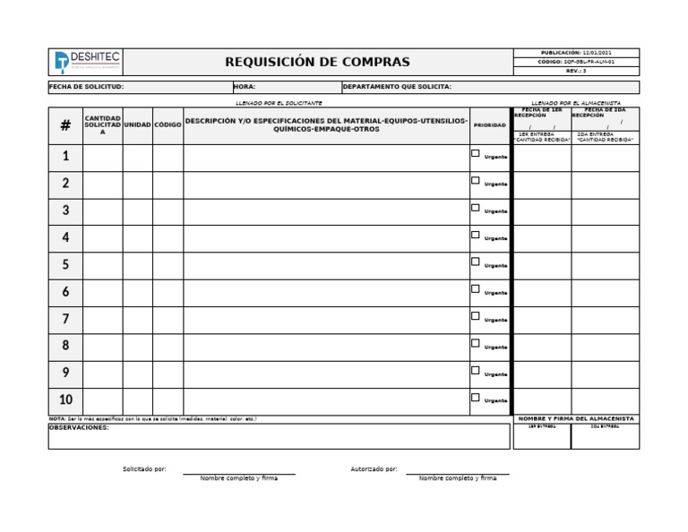 Formato de Requisición de Compras | PDF