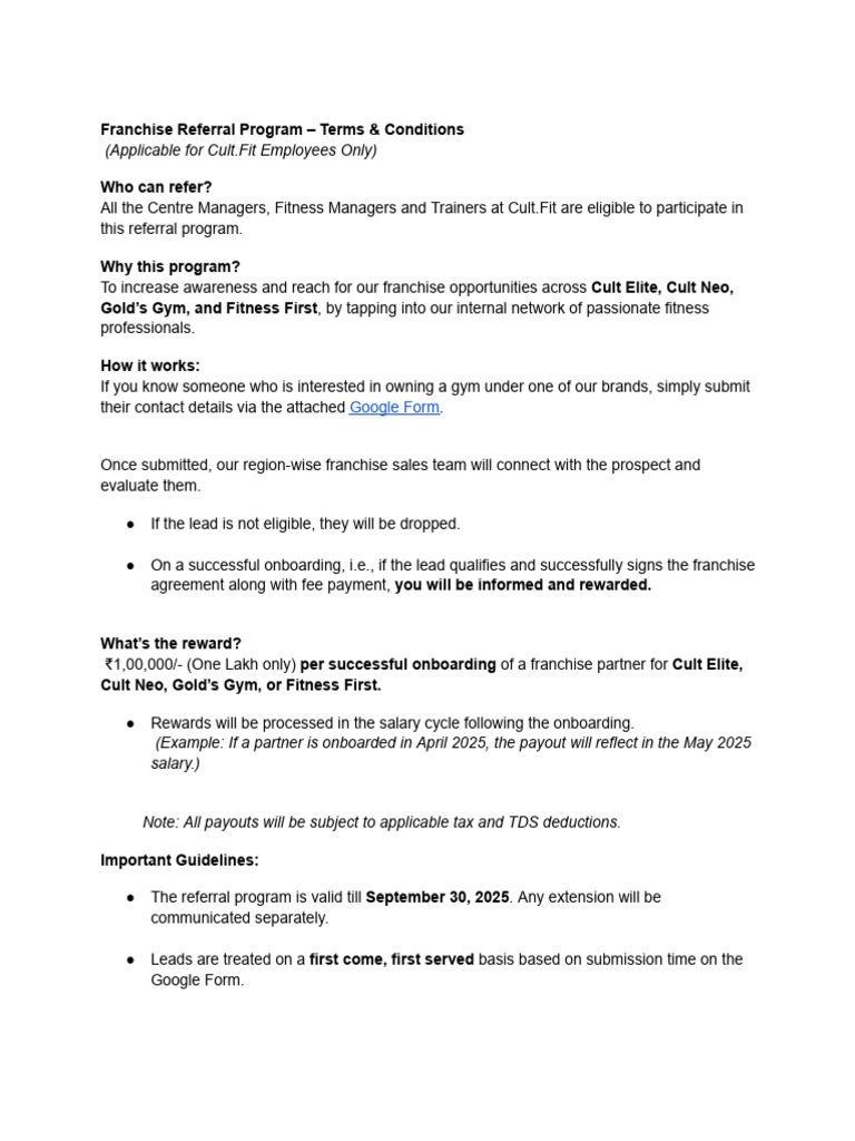 T Cs - Franchise Referral 2 | PDF