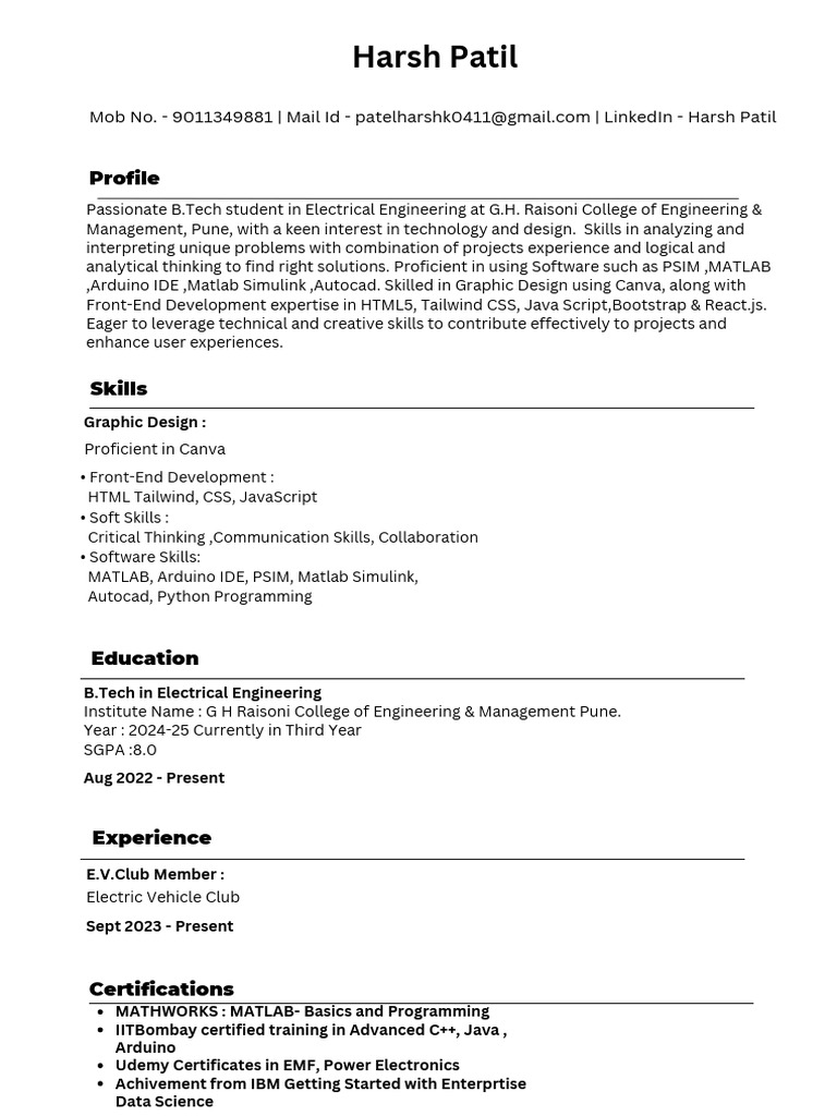 B.Tech Electrical Engineering Student Profile | PDF