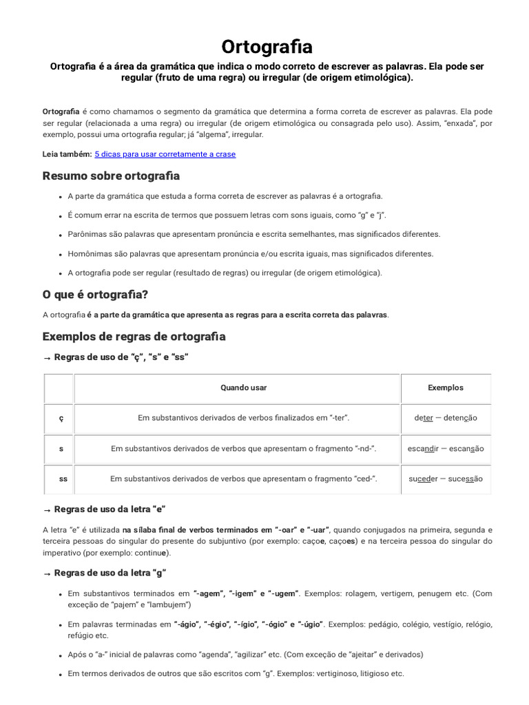 Regras e Exemplos de Ortografia | PDF | Ortografia | Palavra