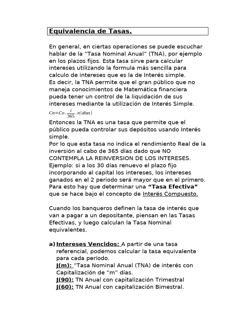 Cálculo de la Tasa Nominal Anual (TNA) | PDF | Interés | Economias