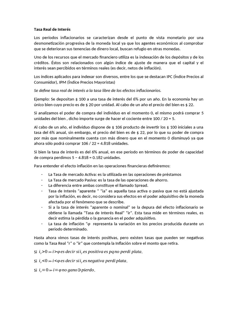 Tasa Real de Interés y su Impacto Inflacionario | PDF | Inflación | Interés