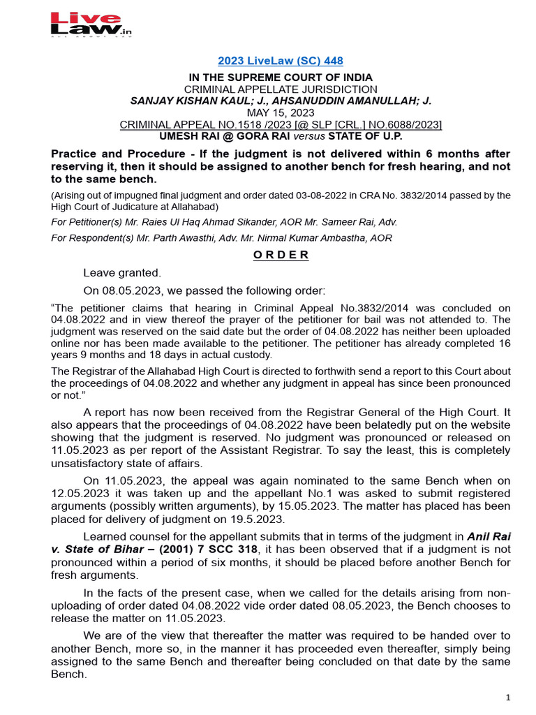 Gora Rai Case: Judgment Reassignment Order | PDF | Judgment (Law) | Appeal